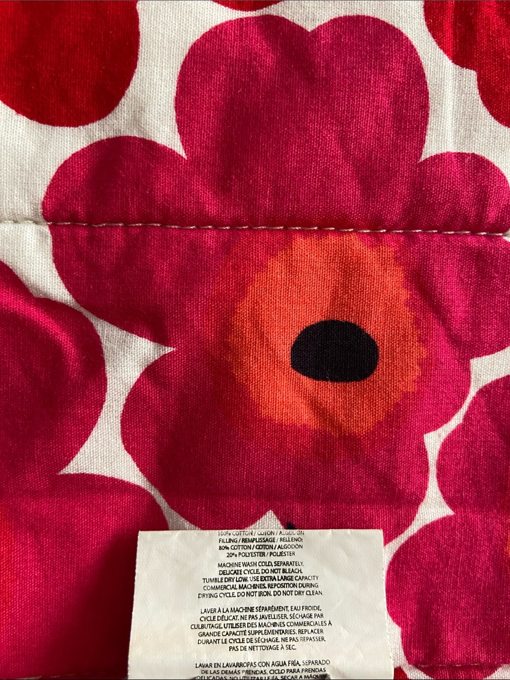 Marimekko Mini Unikko Floral Set Comforter And 2 Shams Red Pink Queen - Picture 7 of 14